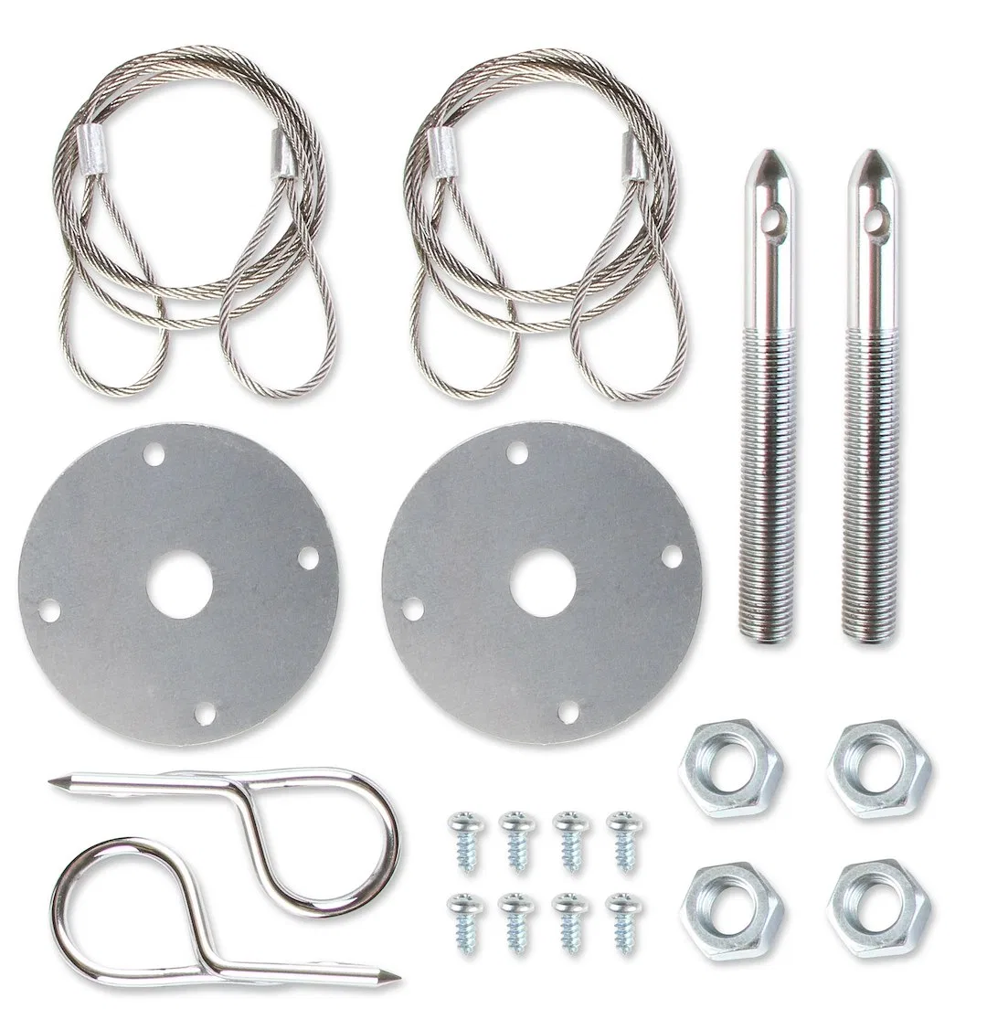 1616 – MR GASKET Hood Pin, Hairpin Style With Cables Chrome Plated Silver